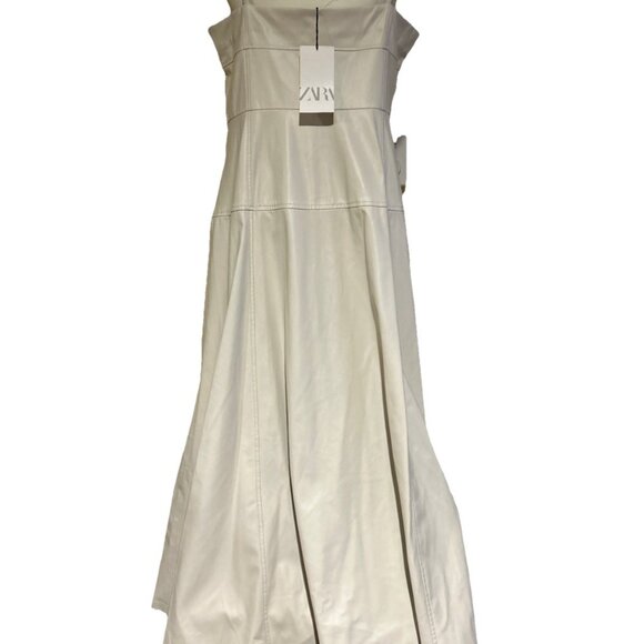 NWT Zara Faux Leather Midi Dress Winter White Bone Size  XL - Picture 7 of 10